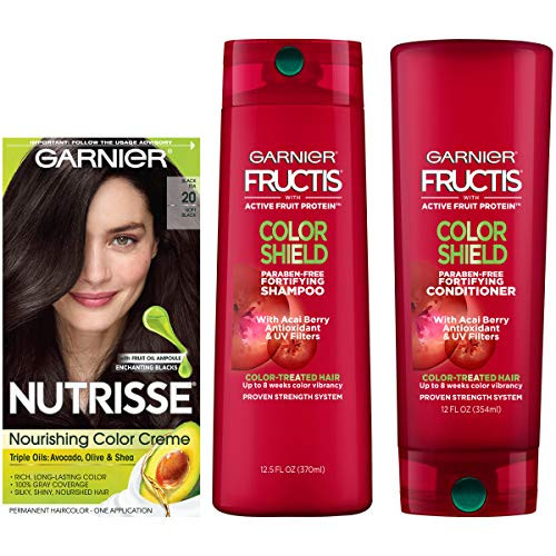 Garnier Nutrisse Hair Color   Fructis Color Shield Regimen Kit  20 Soft Black  Black Tea   3 count