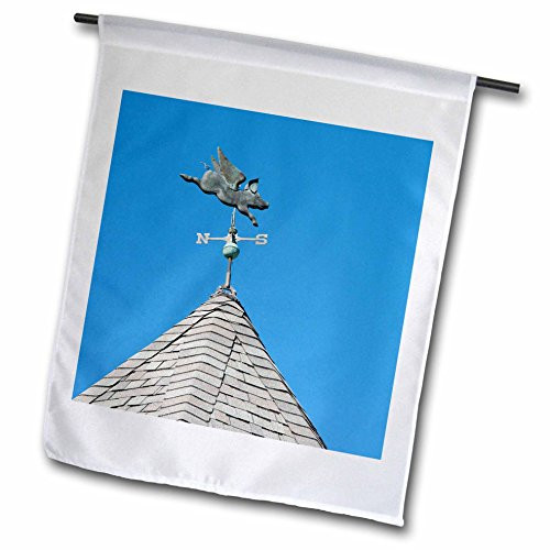 3dRose fl 190230 1 USA  Michigan  Mackinac Island  When Pigs Fly Rooftop Weathervane  Garden Flag  12 x 18