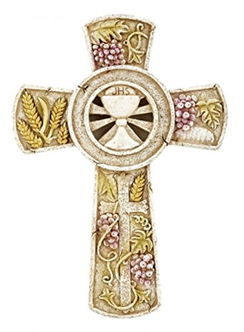 Chalice and Host First Communion Resin Wall Cross, 7 1/2 Inch Chalice and Host First Communion Resin Wall Cross, 7 1/2 Inch