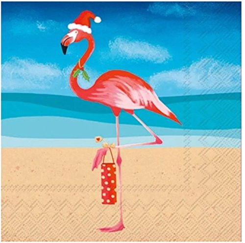 Mesafina Paper Cocktail Beverage Napkins  Christmas Festive Pink Flamingo  40 ct