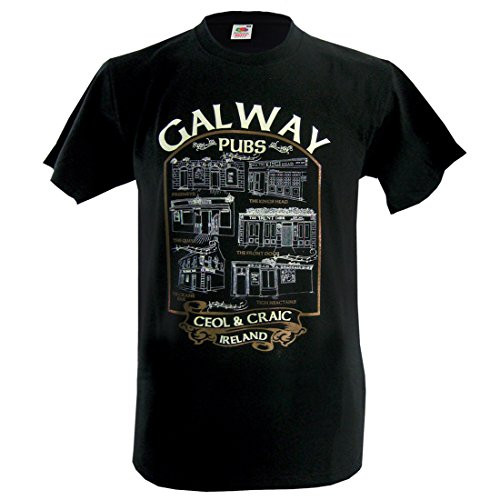 Traditional Craft Ltd  Black Galway Pubs Ireland Mens T Shirt  XXX Large