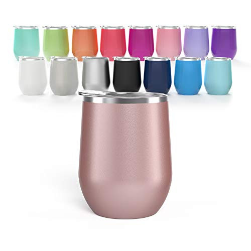 Maars Drinkware 76621-2PK Maars Bev Steel Stemless Wine Glass Tumbler, 12 oz | Double Wall Vacuum Insulation - Rose Gold 2 Pack