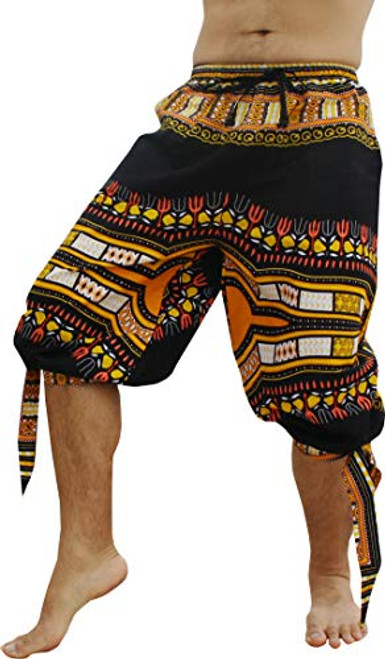 RaanPahMuang Capri Buccaneer Tied Leg Pirate Pants in Swashbuckling Dashiki Art X Large Black Orange Yellow RaanPahMuang Capri Buccaneer Tied Leg Pirate Pants in Swashbuckling Dashiki Art X Large Black Orange Yellow
