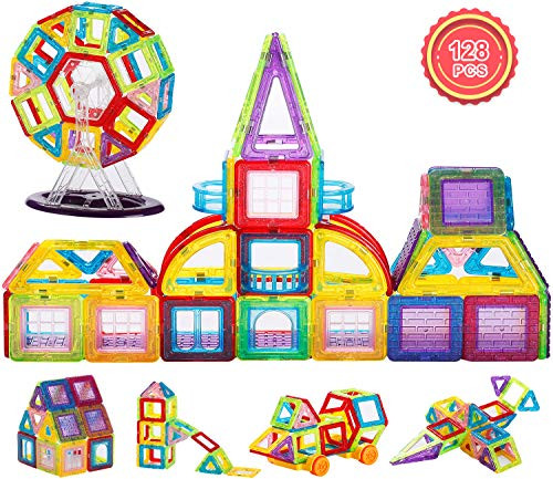 Magnetic Blocks,Magnetic Tiles Building Blocks Set for Kids Toddler Educational Toys 128pcs