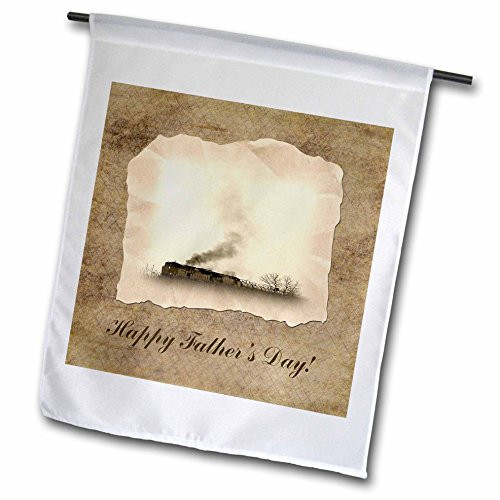 3dRose Smoking Train On Aged Paper Look  Happy Fathers Day  Sepia   Garden Flag  12 by 18