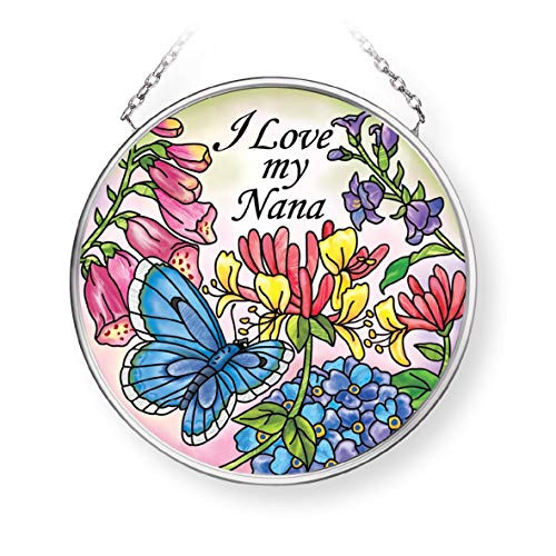 Amia Love My Nana  Butterfly and Floral  Small Circle Glass Suncatcher  Multicolored