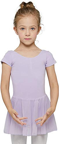 MdnMd Dance Ballet Leotard for Toddler Girls Classic Short Sleeve Tutu Skirt  Lavender Purple  Age 2 4   2t 3t