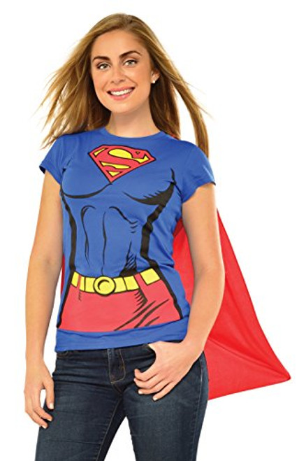 Rubie s Costume Co Women s Dc comics supergirl t shirt with cape  As Shown  Large