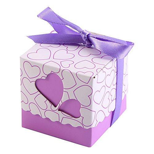 GLOGLOW 50Pcs Small Candy Boxes Party Favors Wedding Baby Shower Birthday Candy Chocolate Gift Boxes with Ribbon Purple