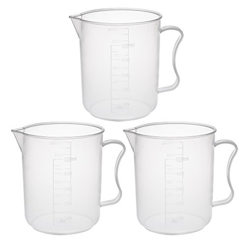 uxcell Measuring Cup 500ml PP Plastic Graduated Beaker Transparent with Handle for Lab Kitchen Liquids 3pcs