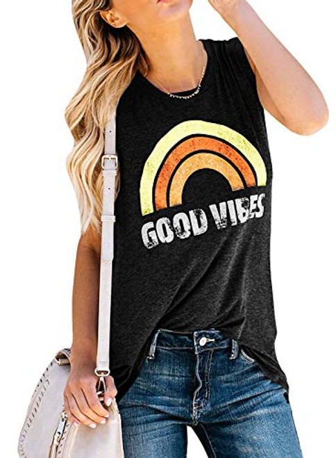 IRISGOD Women s Tank Tops Graphic Tees Good Vibes Loose Fit Sleeveless Crew Neck T Shirts Tops Small Black IRISGOD Women s Tank Tops Graphic Tees Good Vibes Loose Fit Sleeveless Crew Neck T Shirts Tops Small Black