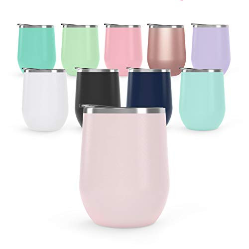 Maars Bev Steel Stemless Wine Glass Tumbler, 12 oz | Double Wall Vacuum Insulation | 2 Pack - Blush Pink Semi Matte