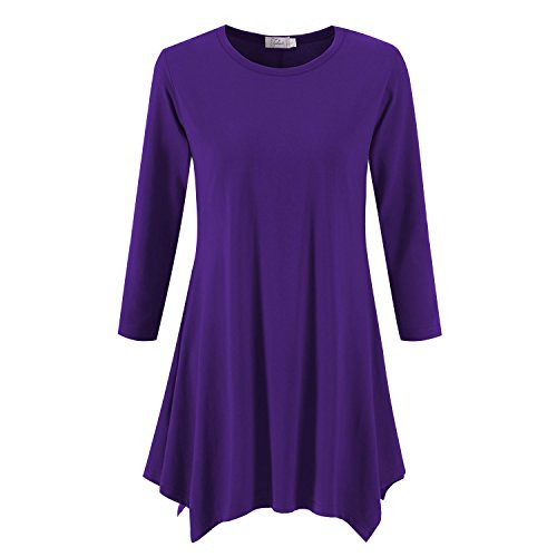 Topdress Women s Swing Tunic Tops 3 4 Sleeve Loose T Shirt Dress Deep Purple XLarge