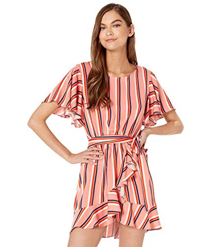 Jack by BB Dakota Junior s Stripe Three Printed Faux wrap Dress  Rosette Pink  Large