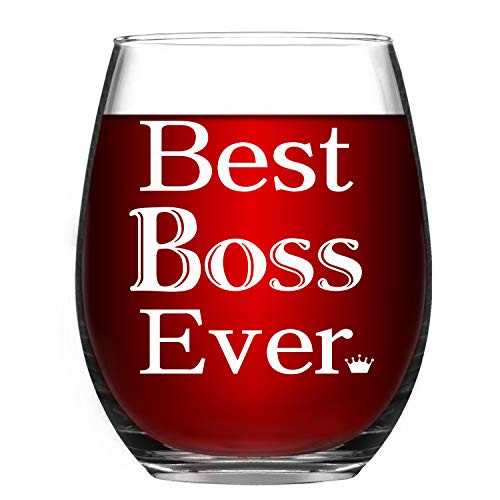 Bosses Day Stemless Wine Glass 15Oz  Best Boss Ever Wine Glass for Women Men Bosses   Best Boss Gift for Christmas Birthday Job Leaving Bosss Retirement