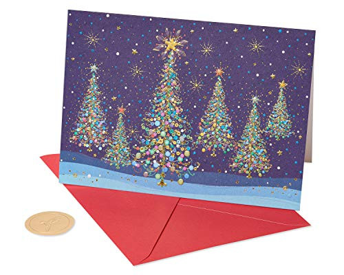 Papyrus Christmas Cards Boxed  Magical Row of Holiday Christmas Trees  14 Count