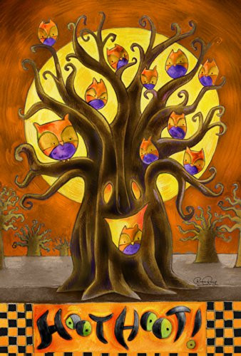 Toland Home Garden Hoot Hoot 28 x 40 Inch Decorative Fall Autumn Owl Bird Halloween Tree House Flag