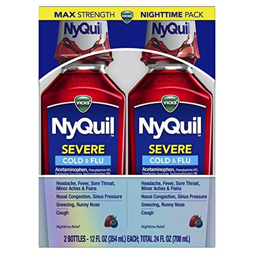 Vicks NyQuil SEVERE Cough  Cold and Flu  Berry Flavor  12 fl oz  2 Pack    Relieves Nighttime Sore Throat  Fever  Congestion  Packaging May Vary
