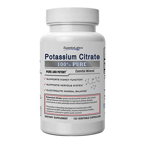 Superior Labs   Potassium Citrate NonGMO Supplement   100 mg Dosage  120 Vegetable Capsules   Maintains Overall Health   Supports Kidney Function   Electrolyte Mineral Balance