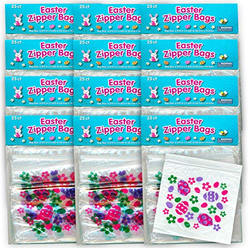 Easter Treat Bags ~ Bulk Resealable Plastic Ziplock Snack Bags for Easter Bake Sale Candy Cookies Pastries Goodies Toys Gifts  Easter Party Supplies   300