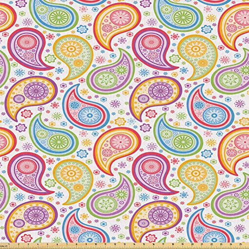 Ambesonne Paisley Fabric by The Yard  Colored Patterned Backgrounded with Old Paisley Flowers and Circles Artwork  Stretch Knit Fabric for Clothing Sewing and Arts Crafts  1 Yard  White Purple