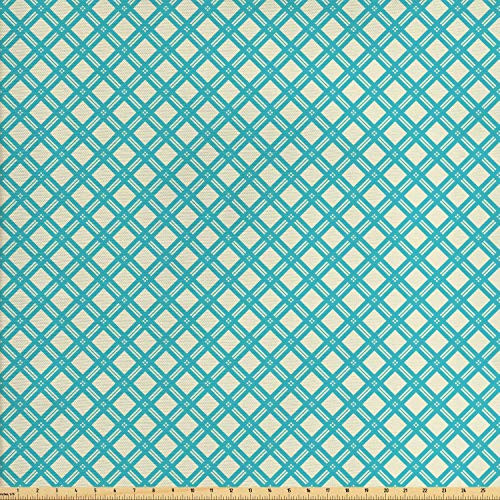Ambesonne Retro Fabric by The Yard  Aqua Colored Monochrome Checked Pattern Geometric Diagonal Striped Tile Design  Decorative Fabric for Upholstery and Home Accents  1 Yard  Turquoise Ivory