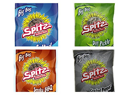 Spitz Sunflower Seeds Variety Bundle 6 oz Pack of 8 includes 2 Bags Salted Flavor 2 Bag Cracked Pepper Flavored 2 Bags Smoky BBQ Flavor 2 Bags Dill Pickle Flavored Spitz Sunflower Seeds Variety Bundle 6 oz Pack of 8 includes 2 Bags Salted Flavor 2 Bag Cracked Pepper Flavored 2 Bags Smoky BBQ Flavor 2 Bags Dill Pickle Flavored