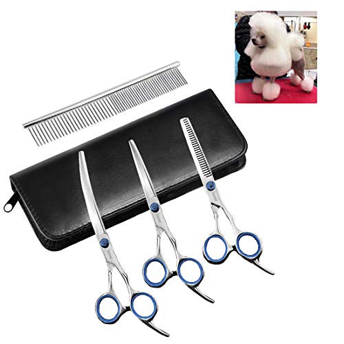 Sweetsweet Dog Grooming Scissors, Pet Grooming Trimmer Kit,Pet Grooming Shears Set-Perfect Thinning,Straight,Curved Shears with Comb for Grooming Deshedding Sweetsweet Dog Grooming Scissors, Pet Grooming Trimmer Kit,Pet Grooming Shears Set-Perfect Thinning,Straight,Curved Shears with Comb for Grooming Deshedding