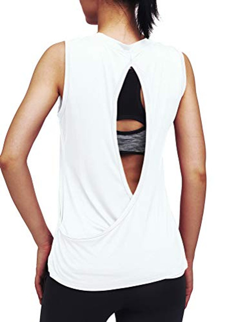 Mippo Workout Clothles for Women Cute Sleeveless Open Back Yoga Tops Athletic Tank Tops Loose Fit Workout Tennis Shirts Muscle Running Tanks Fitness Exercise Gym Tops for Women White XS