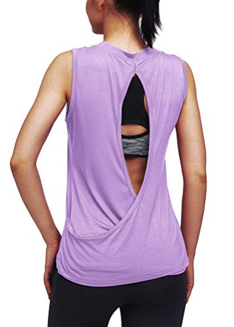 Mippo Yoga Tops for Women Cute Workout Tennis Shirts Open Back Running Athletic Tank Tops Loose Fit Muscle Tank Sleeveless Gym Tops Exercise Summer Workout Clothes for Women Purple L