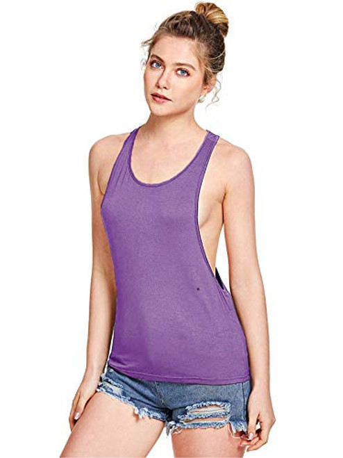 SweatyRocks Women s Sleeveless Flowy Loose Fit Racerback Yoga Workout Tank Top Purple L