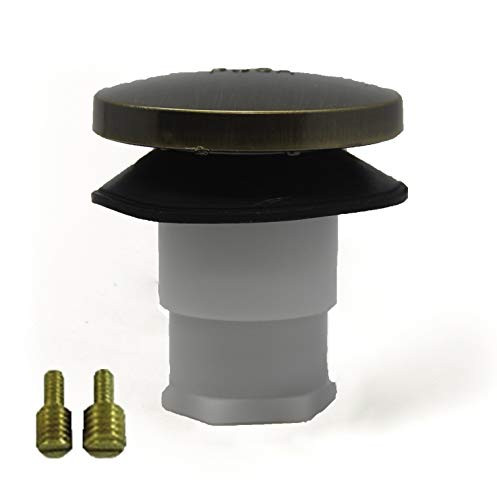 PF WaterWorks PF0935 AB Universal Touch  Tip Toe or Foot Actuated  Bathtub Bath Tub Drain Stopper includes 3 8  and 5 16  Fittings  No Hair Catcher  Antique Brass
