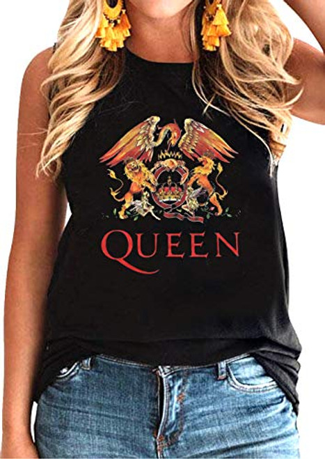 Women Vintage Queen Shirt Summer Graphic Tees Freddie Cute Mercury Rock Band Tees Tank Top for Music Lovers  S  Black