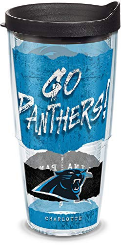 Tervis 1230529 NFL Carolina Panthers NFL Statement Tumbler with Wrap and Black Lid 24oz, Clear