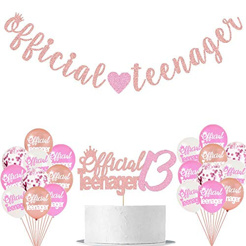 LetDec Happy 13th Birthday Party Supplies Pink and Rose Gold Glittery Official Teenager Birthday Banners Balloons Cake Topper Hello 13 13 Fabulous Girls Thirteen Birthday Party Supplies Decorations LetDec Happy 13th Birthday Party Supplies Pink and Rose Gold Glittery Official Teenager Birthday Banners Balloons Cake Topper Hello 13 13 Fabulous Girls Thirteen Birthday Party Supplies Decorations
