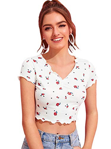 SweatyRocks Women s Basic Crop Top Short Sleeve Round Neck Tee T Shirt  Small  White 1