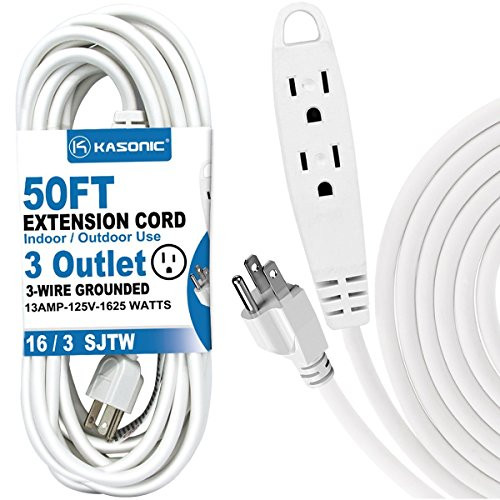 50-Feet 3 Outlet Extension Cord, Kasonic UL Listed, 16/3 SJTW 3-Wire Grounded, 13 Amp 125 V 1625 Watts, Multi-Outlet Indoor/Outdoor Use (50 Ft)