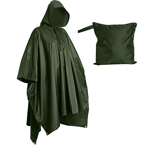 Lingito Heavy Duty Rain Poncho  Poncho for Backpacking  Waterproof Lightweight Rain Ponchos for Adults  Military Poncho as Emergency Rain Poncho  Camping Poncho Men Women with Bag  Adult Green