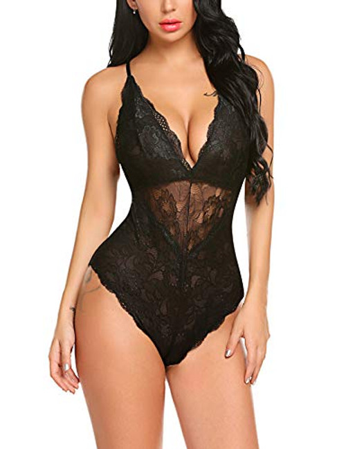 Avidlove Sna p Crotch Lingerie Women Deep V Lace Teddy Bodysuit One Piece Babydoll Black XL Avidlove Sna p Crotch Lingerie Women Deep V Lace Teddy Bodysuit One Piece Babydoll Black XL
