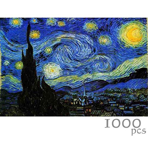 MY BIBY Wood Wooden Jigsaw Puzzles 1000 Pieces for Adults, Oil Painting Starry Night Jigsaw Puzzles Toys