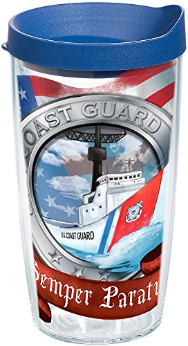 Tervis Coast Guard   Boat Insulated Tumbler with Wrap and Blue Lid  16oz  Clear