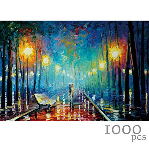 MY BIBY Wood Wooden Jigsaw Puzzles 1000 Pieces for Adults, Romantic Rainy Night Jigsaw Puzzles Toys