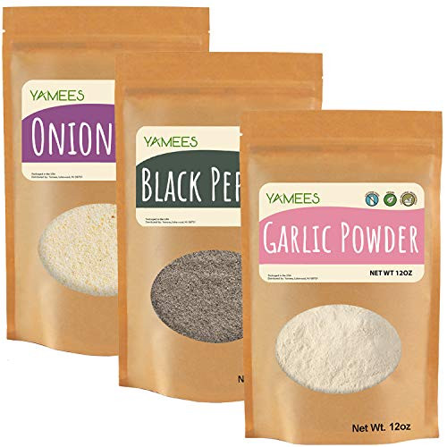 Yamees BULK Onion  Black Pepper   Garlic Powder Basic Spices and Seasonings Set   3 Pack   BULK Ground Pepper  Onion   Garlic    36 Ounce