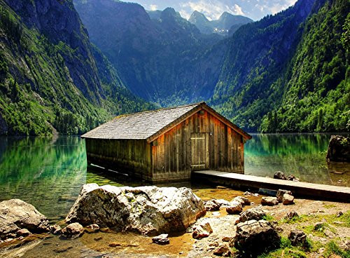 Adult Jigsaw Puzzle Wood Cabin Lake Mountains Alpine Bavaria Germany 500-Pieces