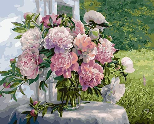 NiceHobby DIY Paint by Numbers for Adults Acrylic Painting Kit on Canvas Peony Flowers 16x20 inches