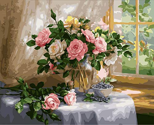 NiceHobby DIY Paint by Numbers for Adults Acrylic Painting Kit on Canvas Rose Bouquet Flowers 16x20 inches