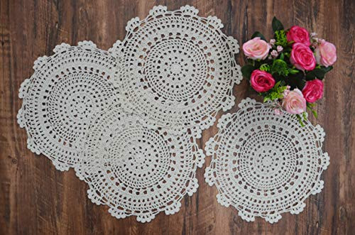 TOSEEY 30cm Doilies Crochet Round Lace Doily Handmade Placemats 100 Cotton Crocheted Coasters  Pack of 4  Beige