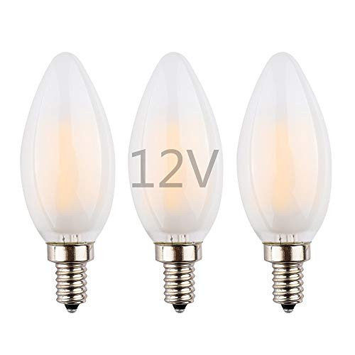 OPALRAY Low Voltage LED Candle Bulb  AC DC 12V Input  2W 200Lm  Warm White Light  E12 Small Base  Frosted Glass Torpedo Tip  25W Incandescent Equivalent  12V 24V DC Power  3 Pack