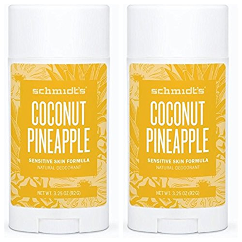 Schmidt s Natural Deodorant   Coconut Pineapple 3 25 Oz Sensitive Skin Stick  Aluminum Free Odor Protection   Wetness Relief  Pack Of 2