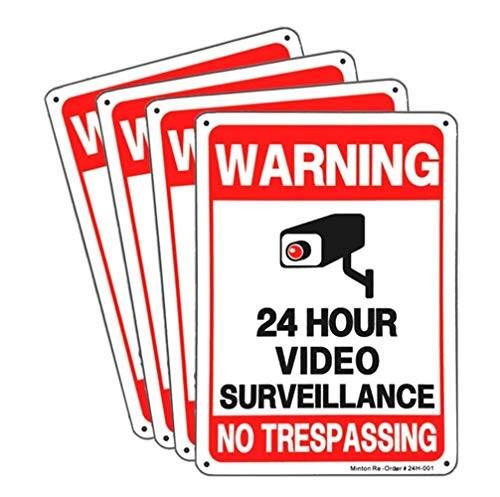4 Pack Video Surveillance Sign  No Trespassing Metal Reflective Warning Sign  10 x 7   04  Rust Free Aluminum Sign  UV Protected   Waterproof  for Outdoor Security Camera